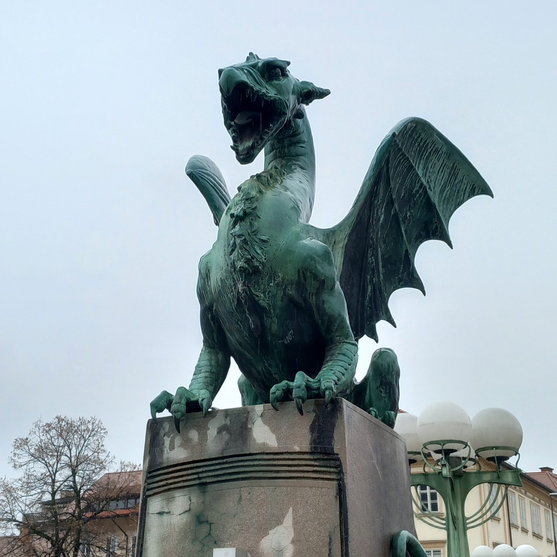 Dragon's Bridge in Ljubljana, Slovenia; famous statue of the dragon